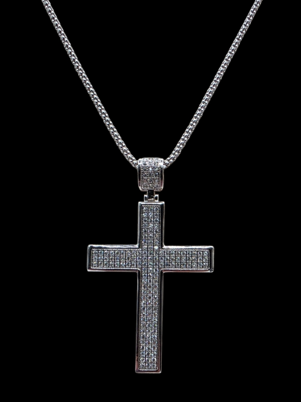 0.79 CTW Moissanite Iced Out Cross Necklace 925 Sterling Silver